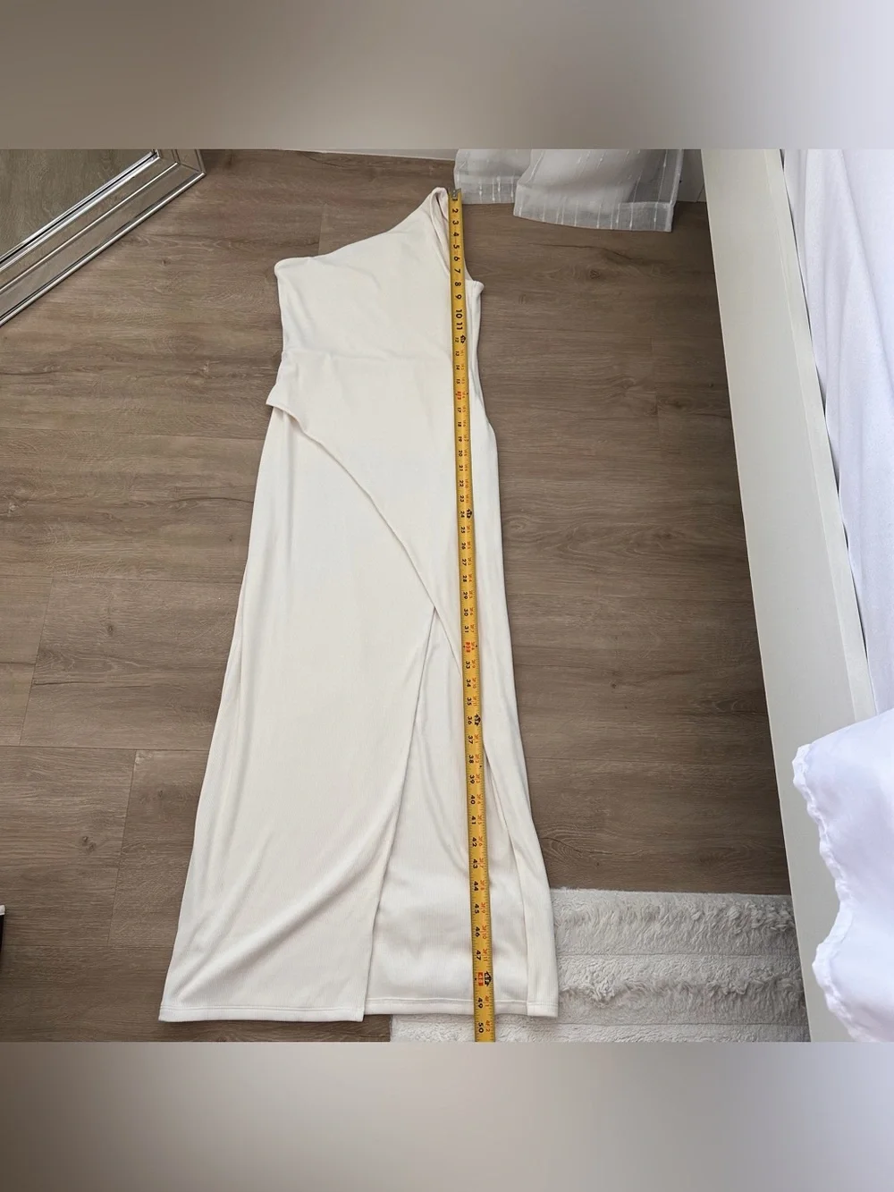 Abercrombie and Fitch White Ribbed One Shoulder Slit Dress